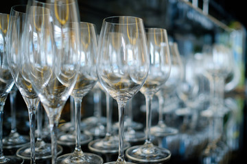 empty glasses wine in restaurant, glass water, campaign glass