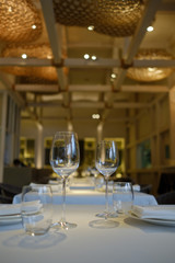 empty glasses wine in restaurant, glass water, campaign glass