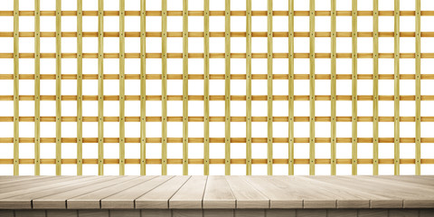 Colorful wooden platform background: fence/railing.  ( 3D rendering computer digitally generated illustration.)