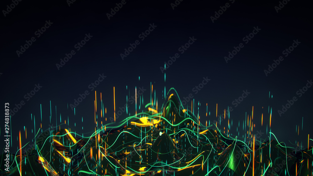 Poster futuristic concept of analysis big data flow 3d rendering illustration