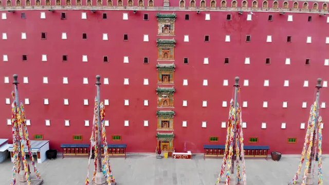 Aerial view of The Putuo Zongcheng Buddhist Temple, one of the Eight Outer Temples of Chengde, built between 1767 and 1771 and modeled after the Potala Palace of Tibet. Chengde Mountain Resort. China