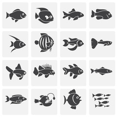 Fish related icons set on background for graphic and web design. Simple illustration. Internet concept symbol for website button or mobile app.