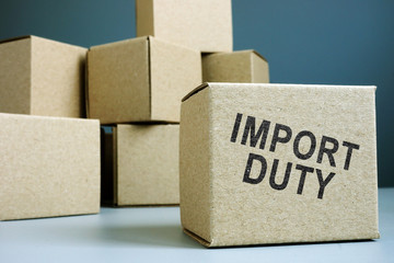 Import duty concept. Pile of cardboard boxes. - obrazy, fototapety, plakaty