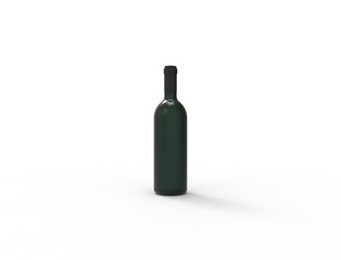 3d rendering of a green wine bottle isolated in white studio background