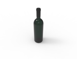 3d rendering of a green wine bottle isolated in white studio background