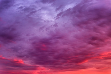 Beautiful fiery sunset on the sky. Gorgeous landscape. Background.