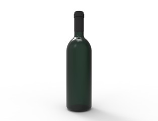 3d rendering of a green wine bottle isolated in white studio background