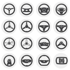 Steering wheel related icon set on background for graphic and web design. Simple illustration. Internet concept symbol for website button or mobile app.