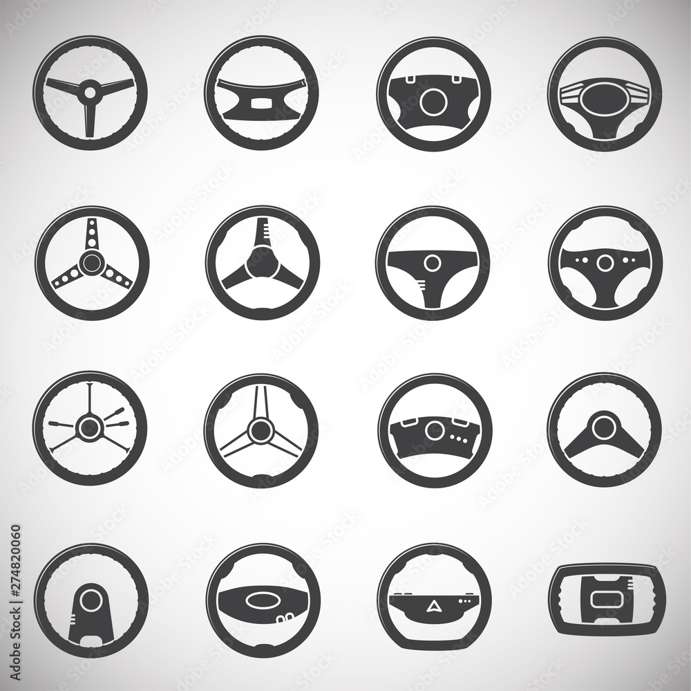 Poster steering wheel related icon set on background for graphic and web design. simple illustration. inter