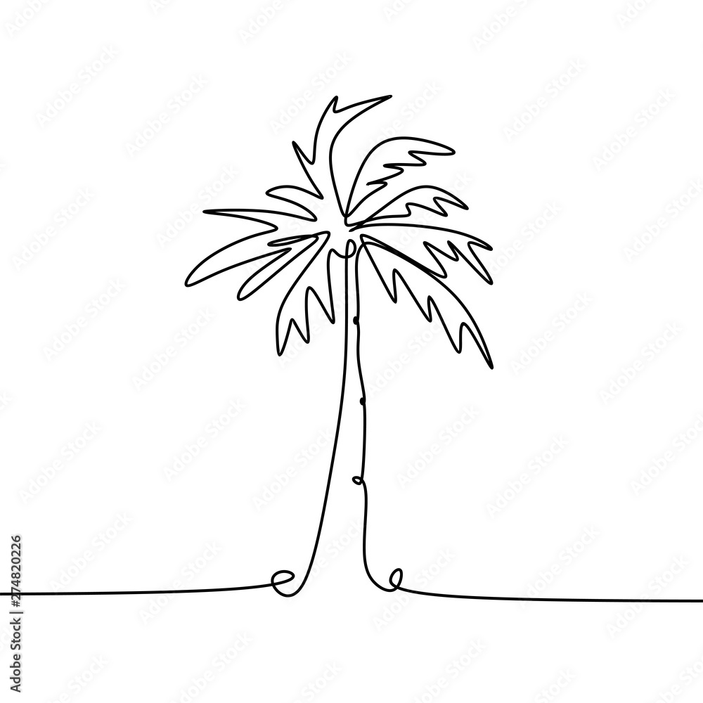 Aufkleber continuous line of coconut trees with a minimalist design.