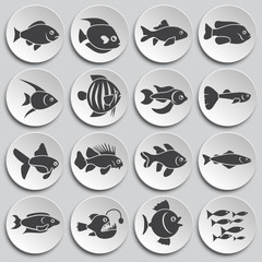 Fish related icons set on background for graphic and web design. Simple illustration. Internet concept symbol for website button or mobile app.