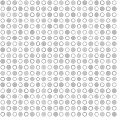 Checkered grey dot pattern with rings. Seamless vector background
