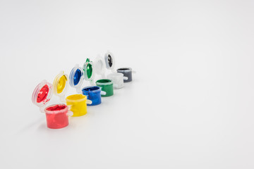 Colorful pigment plastic tool box on white background