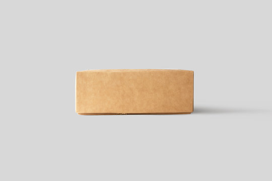 Realistic Craft Brown Blank Cardboard Box Mock Up Isolated On Light Gray Background.Ready For Your Design And Branding.3D Rendering.High Resolution.