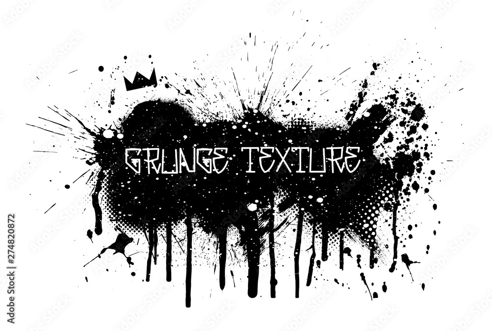 Poster Artwork with paint spray and splatter texture in grunge style. The illustration consists of many individual splashes and strokes, so this is also a collection that you can change as you please.