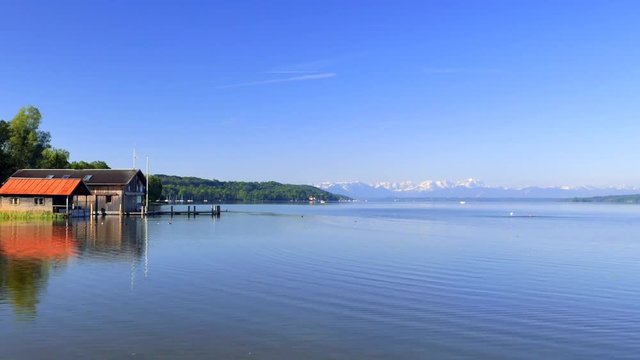 Boathouses on Lake Starnberg, Bavaria, Germany