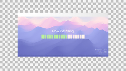 Loading process screen. Installing app or software. Progress loading bar. Abstract background with color gradients. 3d vector Illustration.