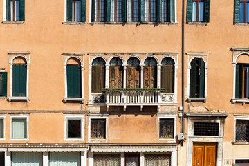 Beautiful building facade in Bergamo, Italy. Summer cityscape