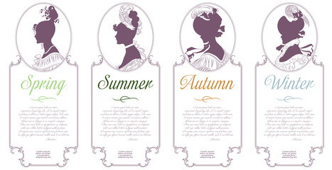 Four seasons. Spring, summer, autumn, winter. Female cameo for design - obrazy, fototapety, plakaty