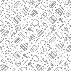 Food seamless pattern with thin line icons