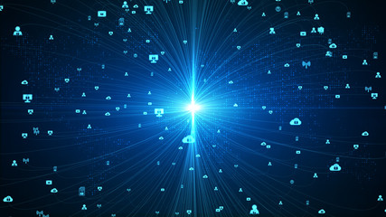 Fototapeta premium Cyber security digital data and conceptual futuristic look at information technology of internet of things IOT big data cloud computing using artificial intelligence AI