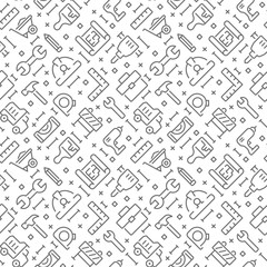Construction seamless pattern with thin line icons