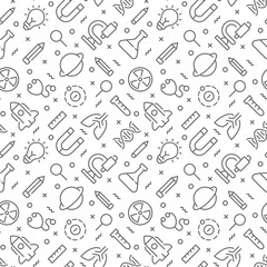 Science seamless pattern with outline icons. Vector eps 10