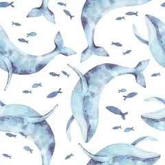 Plaid mouton avec motif Aquarelle ensemble 1 Animaux baleines. Modèles sans couture de mer avec des baleines et des poissons. Aquarelle