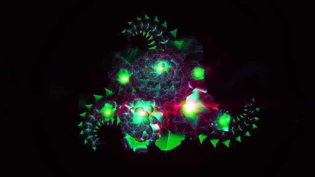 Motion design blooming digital flower in poisoned green neon fashion colors.