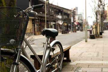 parked bike on the takayama old japanese town road.