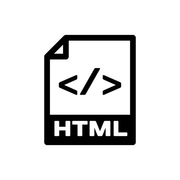 Black HTML File Document Icon. Download Html Button Icon Isolated. HTML File Symbol. Markup Language Symbol. Vector Illustration