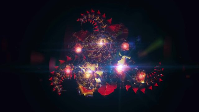 Motion design blooming digital flower in poisoned red warm purple fashion colors.
