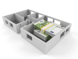 Euro currency inside house plan