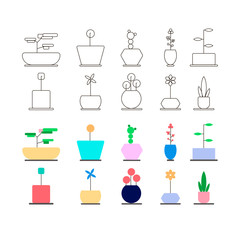 various plant flower pot line icon vector illustration flat design