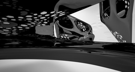 Abstract white and black smooth  parametric interior with window. 3D illustration and rendering.