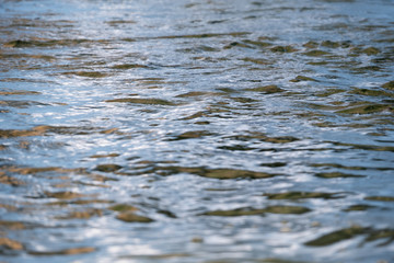 soft wave on water at river with evening light. soft focus.