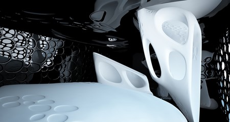 Abstract white and black smooth parametric interior with window. 3D illustration and rendering.