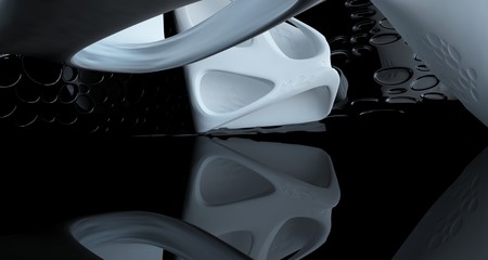 Abstract white and black smooth parametric interior with window. 3D illustration and rendering.