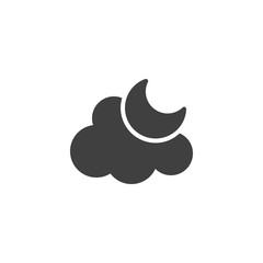 Cloud and moon vector icon. filled flat sign for mobile concept and web design. Mostly cloudy at night glyph icon. Meteorology weather symbol, logo illustration. Vector graphics
