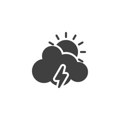 Sun cloud with lighting vector icon. filled flat sign for mobile concept and web design. Stormy weather glyph icon. Symbol, logo illustration. Vector graphics