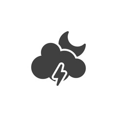 Moon cloud with lighting vector icon. filled flat sign for mobile concept and web design. Stormy night weather glyph icon. Meteorology symbol, logo illustration. Vector graphics