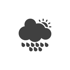 Cloud with raindrops and sun vector icon. filled flat sign for mobile concept and web design. Rainy cloudy day glyph icon. Forecast weather symbol, logo illustration. Vector graphics