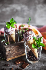 Chocolate ice cream and spring flowers
