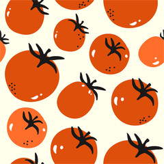 Fresh tomatoes, hand drawn seamless pattern. Overlapping background, vegetables vector. Colorful illustration with food. Decorative wallpaper, good for printing. Design backdrop, tomato