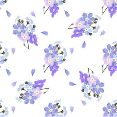 Obraz na płótnie Canvas Vintage seamless pattern with field small blue flowers on white background.