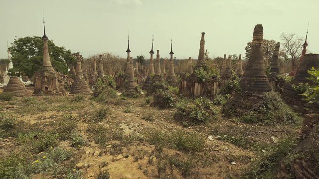 The ancient Buddhist pagodas in Bagan, Myanmar. Ruins of the pagodas has become the world heritage center.