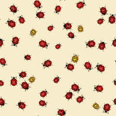 ladybug pattern.  ladybirds on beige background. Endless ornament with Coccinella.