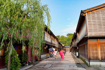 日本・金沢・ひがし茶屋街・古い町並み
