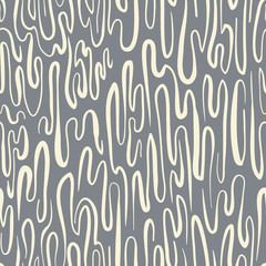 Fototapeta premium Abstract pattern with curved lines. Background with uneven parallel stripes. Ornament in beige and gray colors.
