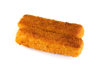 Crispy Fish fingers isolated on white background.